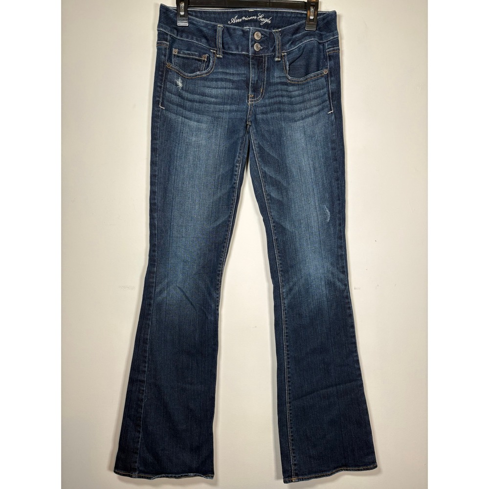 American Eagle Artist Flare Jeans Dark Wash Stretch Denim Y2K Boho 6 Long